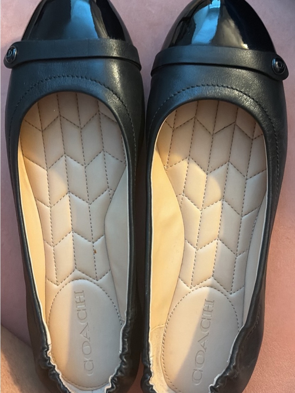 Coach Black Patent Leather Cap-Toe Ballet Flats size 8 New